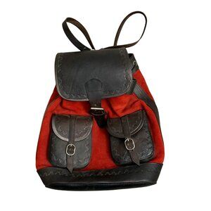 Leather Suede Backpack Bag Women's Red Boho 90 Preppy Artisan Vintage